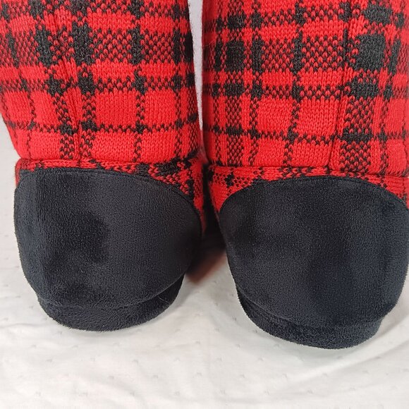 La Senza NWOT Red Black Plaid Faux Fur Lined Bootie Slippers Women's Size L - Picture 6 of 16